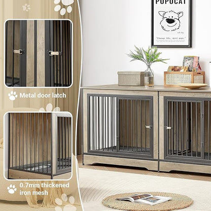 Rovibek 75'' Double Dog Crate Furniture for 2 Large Dogs