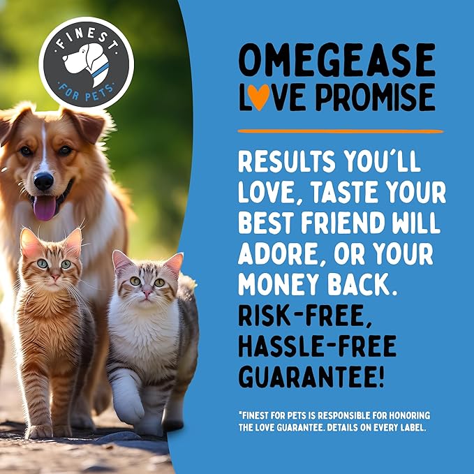 Omegease 100% Pure Omega 3 Fish Oil for Dogs & Cats 16 oz - Skin & Coat Supplement, Less Scratching & Shedding, Supports Joint Function, Immune, Brain & Heart Health. Natural EPA + DHA Fatty Acids