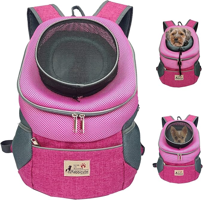 Pet Dog Carrier Backpack Adjustable Breathable Front Pack Head Out Removable Design Puppy Cat Dog Backpack for Small Dogs Cats Padded Shoulder Bag for Travelling Hiking Camping Outdoor Trip