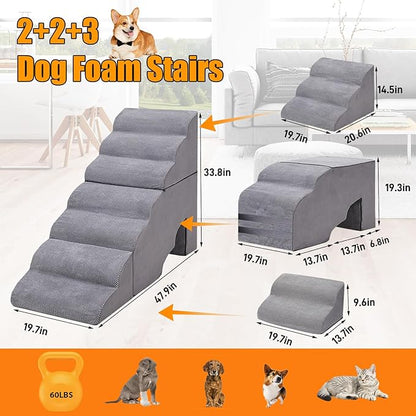 7 Steps 34 Inches Dog Stairs, Dog Stairs for High Bed 30-36 Inches High, LitaiL Dog Steps for Small Dogs/Cats, Older Injured Pets with Joint Pain, Non-Slip 30D High Density Foam Pet Ramp