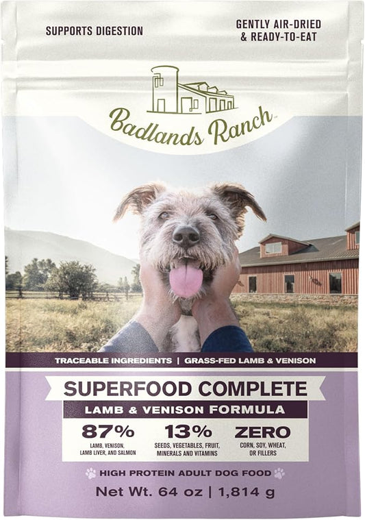 by Katherine Heigl- Superfood Complete, Air-Dried Adult Dog Food - High Protein, Zero Fillers, Superfood Nutrition (64 oz., Lamb & Venison)