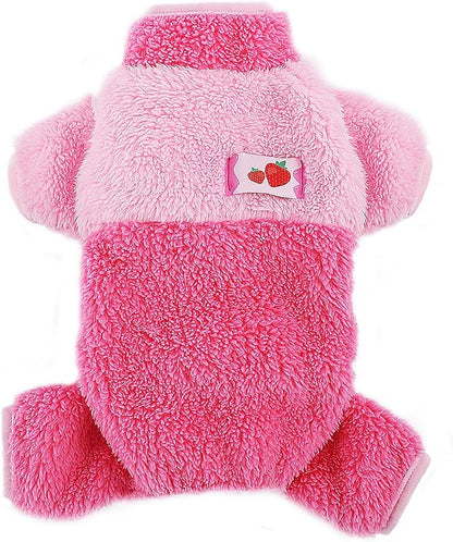 Dog Pjs for Small Dogs Chihuahua Yorkie Clothes Fleece Warm Puppy Pajamas Sweater Onesie Pink Pet Clothes Outfit Apparel (Pink