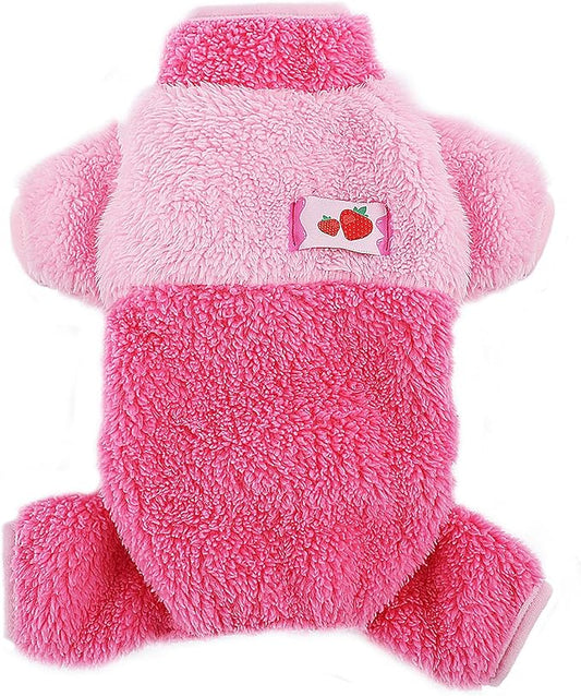Dog Pjs for Small Dogs Chihuahua Yorkie Clothes Fleece Warm Puppy Pajamas Sweater Onesie Pink Pet Clothes Outfit Apparel (Pink