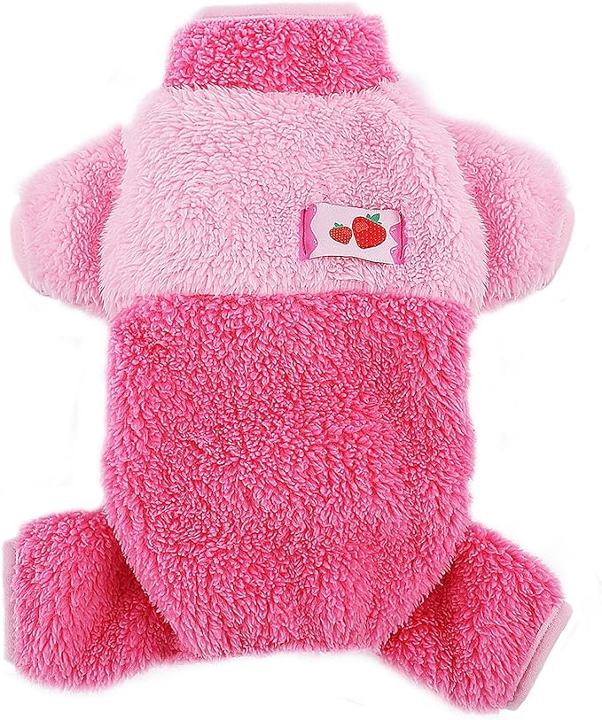 Dog Pjs for Small Dogs Chihuahua Yorkie Clothes Fleece Warm Puppy Pajamas Sweater Onesie Pink Pet Clothes Outfit Apparel (Pink