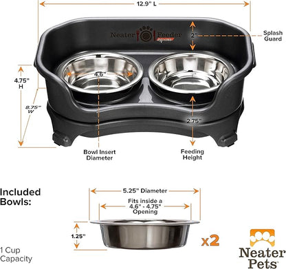 Neater Feeder - Express Model - Mess-Proof Cat Bowls (Cat, Black) – Made in USA – Elevated, No Spill, Non-Tip, Non-Slip, Raised Stainless Steel Food & Water Pet Bowls