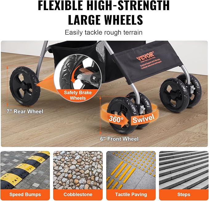 VEVOR 3 in 1 Dog Stroller For Medium Small Dogs Up to 35lbs 4 Wheels