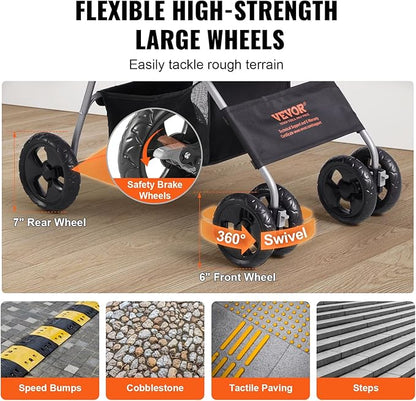 VEVOR 3 in 1 Dog Stroller For Medium Small Dogs Up to 35lbs 4 Wheels