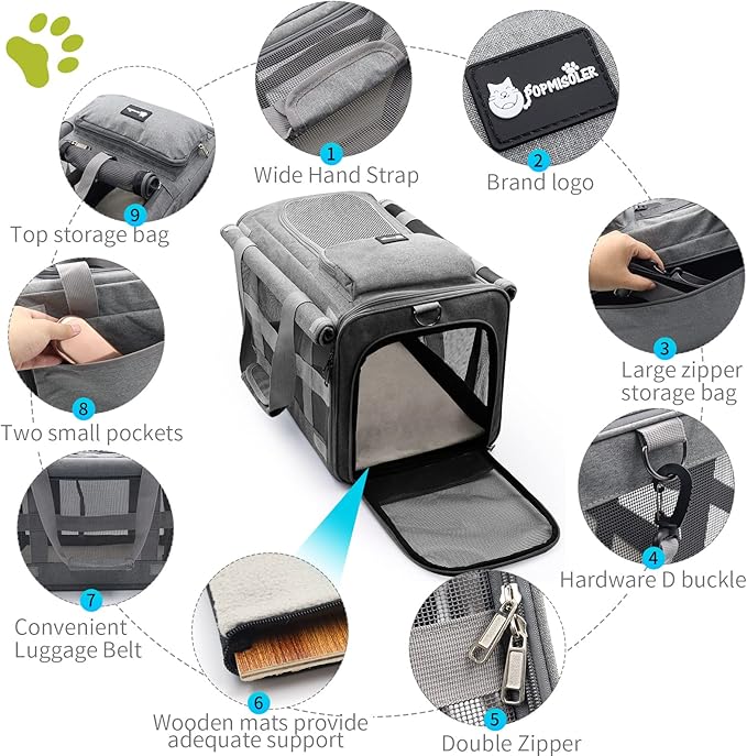 Cat Carrier Large Pet Carrier for 2 Cat, 18.5"x11.8"x11.8" Cat Bag for Midium Large Cats Airline Approved Dog Carrier for Small Dogs, Cat Travel Carrier Foldable 5-Windows Breathable Mesh Design