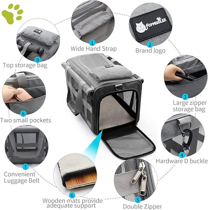 Cat Carrier Large Pet Carrier for 2 Cat, 18.5"x11.8"x11.8" Cat Bag for Midium Large Cats Airline Approved Dog Carrier for Small Dogs, Cat Travel Carrier Foldable 5-Windows Breathable Mesh Design