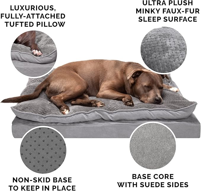 Furhaven Orthopedic Dog Bed for Large/Medium Dogs w/ Pillow Cushion Top & Removable Washable Cover 55 lbs