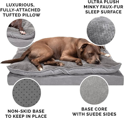 Furhaven Orthopedic Dog Bed for Medium/Small Dogs w/ Pillow Cushion Top & Removable Washable Cover 35 lbs