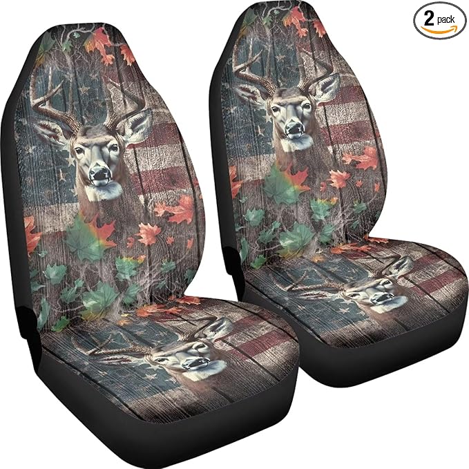Camo Deer American Flag Car Seat Covers Washable Seat Protector for Women Men Air Mesh Cloth Automotive Vehicle Seat Covers for Cars Interior for Cars