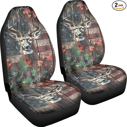 Camo Deer American Flag Car Seat Covers Washable Seat Protector for Women Men Air Mesh Cloth Automotive Vehicle Seat Covers for Cars Interior for Cars