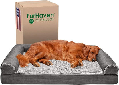 Furhaven Memory Foam Dog Bed for Large Dogs w/ Removable Bolsters & Washable Cover 95 lbs