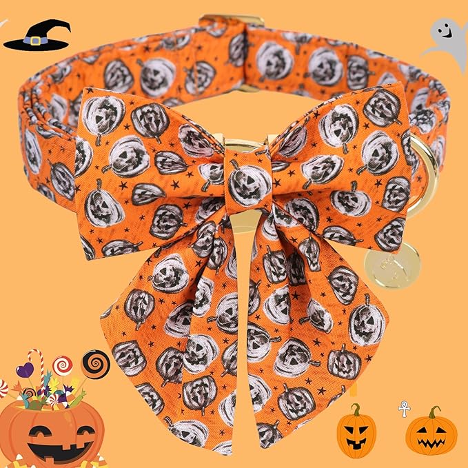 DOGWONG Fall Dog Collar with Bowtie