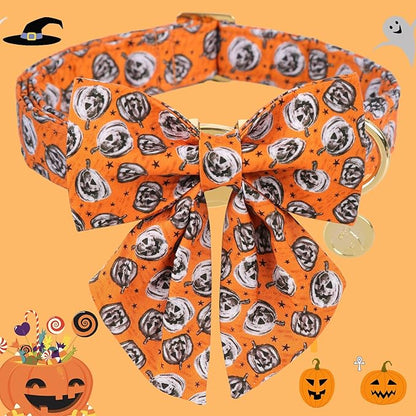 DOGWONG Fall Dog Collar with Bowtie