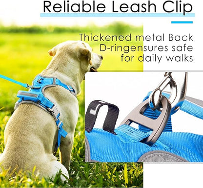 ThinkPet No Pull Harness Breathable Sport Harness with Handle-Dog Harnesses Reflective Adjustable for Medium Large Dogs,Back/Front Clip for Easy Control L Sky Blue