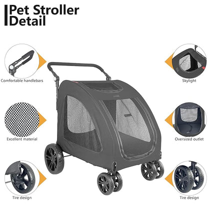 Foldable Pet Jogger Stroller for Large Dogs up to 110 lbs