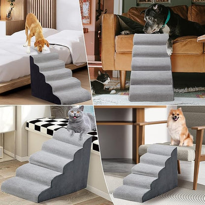 24 Inches Dog Stairs, 5 Steps Dog Stairs for High Beds 24-28" High, Pet Steps for Small Dogs/Cats, Older Injured Pets with Joint Pain, Non-Slip 30D High Density Foam Dog Ramp