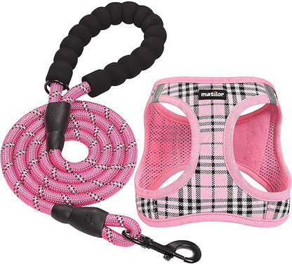 Dog Harness Step-in Breathable Puppy Cat Dog Vest Harnesses for Small Medium Dogs Pink Plaid