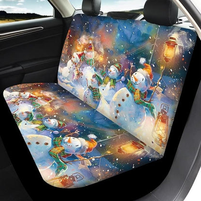 Merry Christmas Cute Snowman Universal Car Seat Covers 4 Pieces