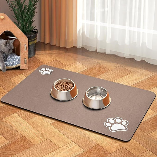 Pet Feeding Mat-Absorbent Dog Mat for Food and Water Bowl-Dog Accessories Pet Supplies-Dog Water Bowl for Messy Drinkers-No Stains Quick Dry Dog Water Dispenser Mat (12"x19"