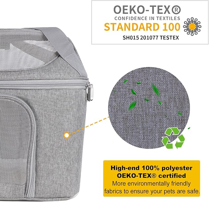 Large Cat Carrier for 2 Cats, Oeko-TEX Certified Soft Side Pet Carrier for Cat, Small Dog, Collapsible Travel Small Dog Carrier, TSA Airline Approved Cat Carrier for Kitten Cats 20 lbs-Gray