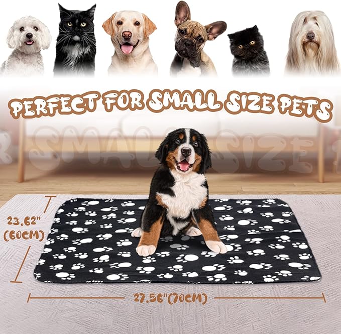 Dog Blanket Puppy Blanket Black Cat Blanket 6 Pack 24" x 28" Fleece Pet Blankets Bed Cover Paw Print Warm Blanket for Small Dogs and Cats Animals