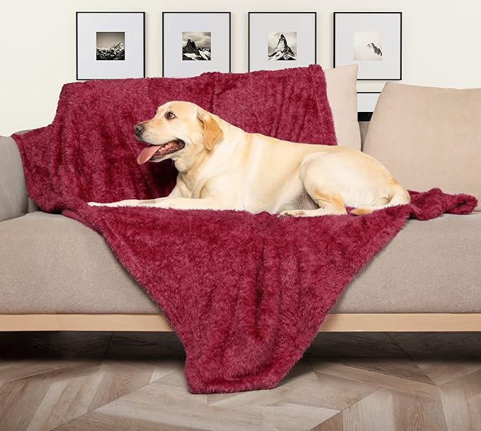 Macevia Fluffy Fleece Dog Blankets (L(40''x60''), Wine)