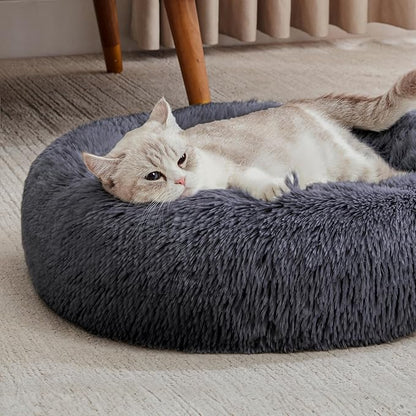 WESTERN HOME WH Calming Dog & Cat Bed, Anti-Anxiety Donut Cuddler Warming Cozy Soft Round Bed, Fluffy Faux Fur Plush Cushion Bed for Small Medium Dogs and Cats (20"/24"/27"/30")