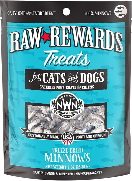 Northwest Naturals Raw Rewards Freeze-Dried Minnow Treats for Dogs and Cats - Bite-Sized Pieces - Healthy, 1 Ingredient, Human Grade Pet Food, All Natural - 1 Oz (Packaging May Vary)