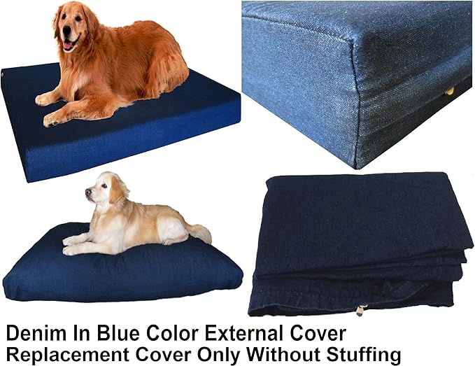 Dogbed4less Jumbo 55X47X4 Inches Blue Color Denim Jean Dog Pet Bed External Zipper Duvet Cover