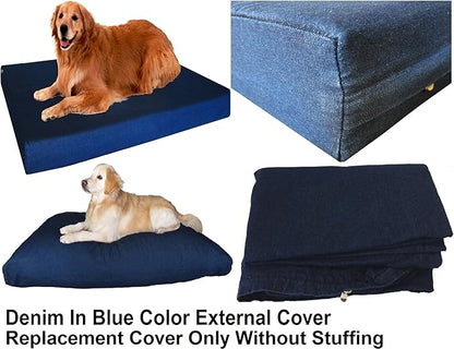 Dogbed4less 37X27X4 Inches Medium Large Blue Color Durable Denim Jean Dog Pet Bed External zipper Cover