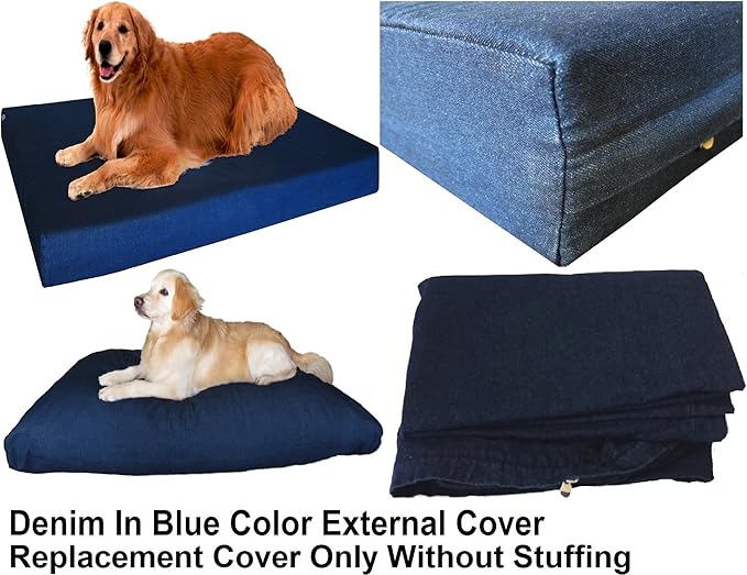 Dogbed4less 40X35X4 Inches Blue Color Durable Denim Jean Dog Pet Bed External Zipper Cover - Replacement Cover only