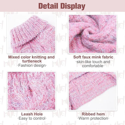 BEAUTYZOO Small Dog Sweater -Turtleneck Pullover Classic Cable Knit Fuzzy Winter Coat Dog Cold Weather Clothes for Small Medium Dogs Puppy Girl Boys(Gradient Rose, XS)