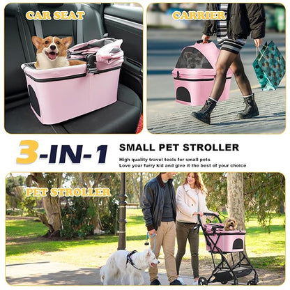 Pet Stroller for Small/Medium Dogs Cats Up to 33lbs 3 in 1 Foldable