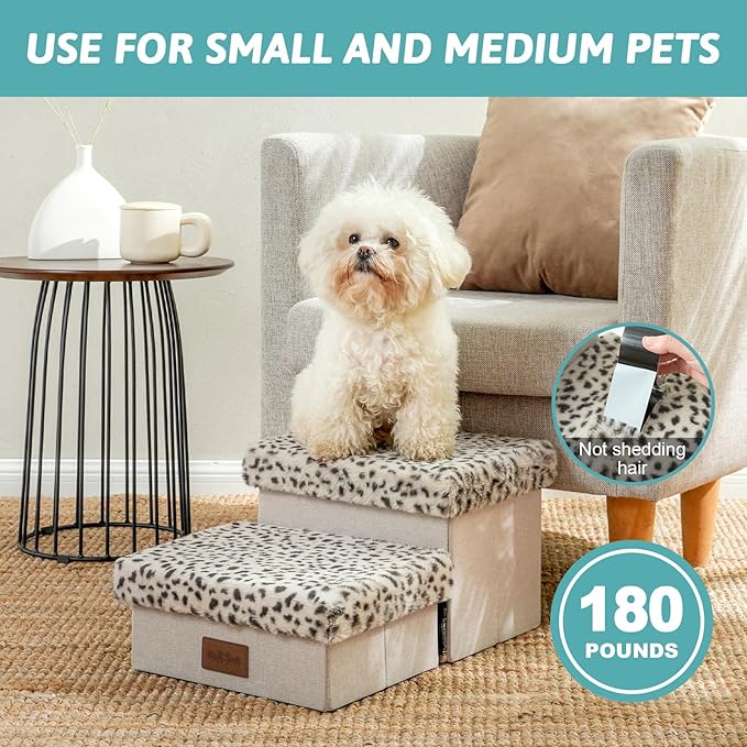 C0ZY KISS Dog Storage Stairs for Chair 10" H 19.68x13x9.64in, Leopard, 2 Tiers