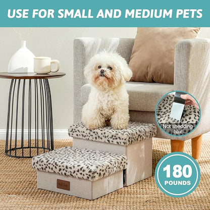 C0ZY KISS Dog Storage Stairs for Chair 10" H 19.68x13x9.64in, Leopard, 2 Tiers