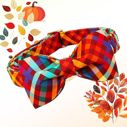Lionheart glory Plaid Dog Collar Fall Halloween Dog Collars Bowtie Heavy Soft Adjustable Dog Collar for Small Dogs Collar Dog Bow Male/Female Dog Collar Pet Gift
