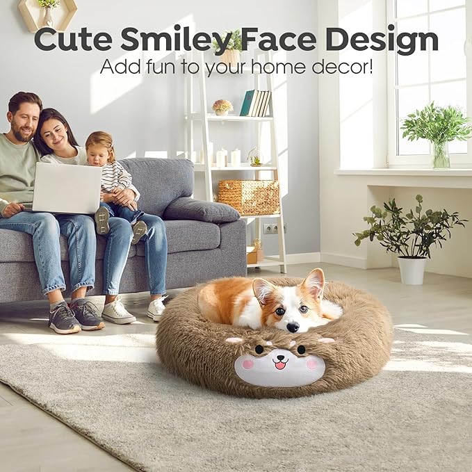 Veehoo Donut Calming Cat Dog Beds for Small Dogs Cat-Round Cute Small Cat Bed Pet Bed 20" Camel