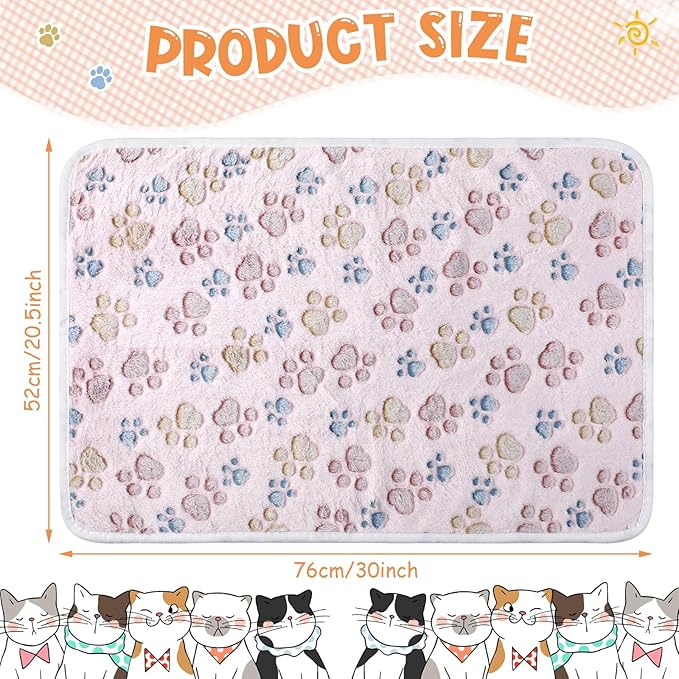 4 Pcs Pet Blanket Dog Puppy Blanket Paw Print Fleece Blanket for Small Medium Pet Dog Cat Warm Soft Sleep Mat Guinea Pig Cage Liners Blanket (Beige Medium(30 x 20.5 Inch))