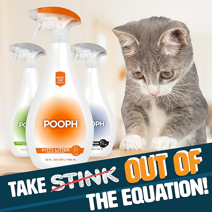 POOPH Kitty Spray - Odor Eliminator, 32oz - Dismantles Odors on a Molecular Basis, Cats, Freshener, Eliminator, Urine, Poop, Pee, Deodorizer, Fresh, Clean, Furniture, Potty, Safe - 2 Pack