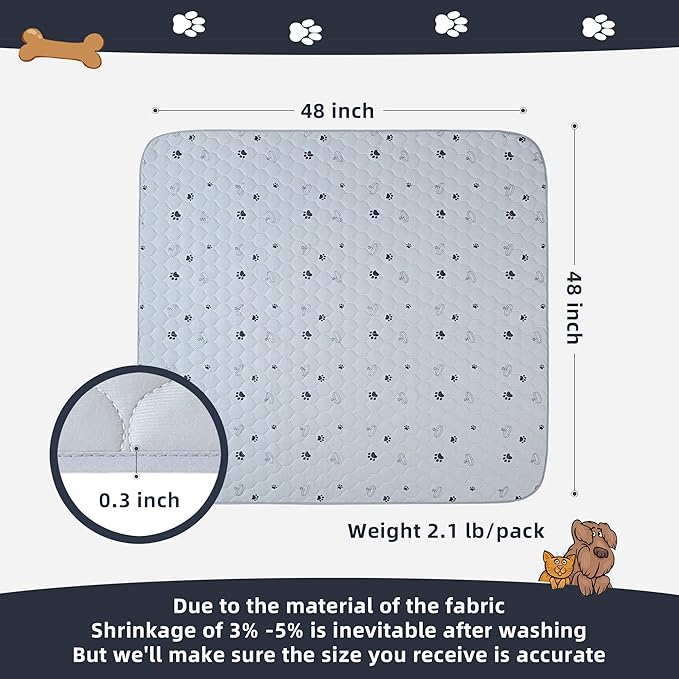 Washable Dog Pee Pads 2 Pack 48"x48" Ultra-Absorbent