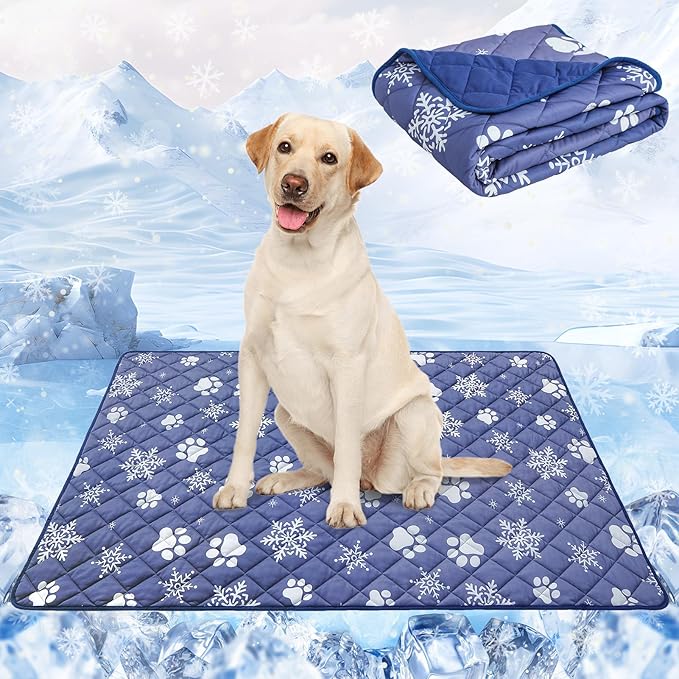 SCENEREAL Dog Cooling Mat for Large Dogs, Washable Dog Cooling Blanket for Summer Hot Day,Pet Throw Blanket Soft Durable to Keep Cool, Sofa Couch Car Seat Cover for S,M,L,XL Breeds, Blue 40"x28"