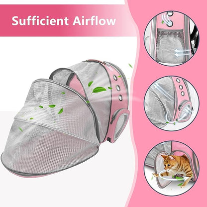 TOYSINTHEBOX Cat Backpack Carrier, Expandable Breathable Pet Bubble Backpack for Cat Small Dog Airline Pet Travel Carrying Bag for Hiking, Travel, Camping & Outdoor Up to 13 Lbs Pink