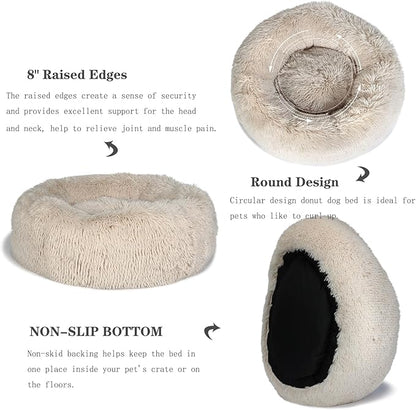 Small Dog Bed Calming Dogs Bed for Small Medium Large Dogs Anti-Anxiety Puppy Bed Machine Washable Warming Cozy Soft Pet Round Bed Fits up to 10-100 lbs (Medium (Pack of 1)