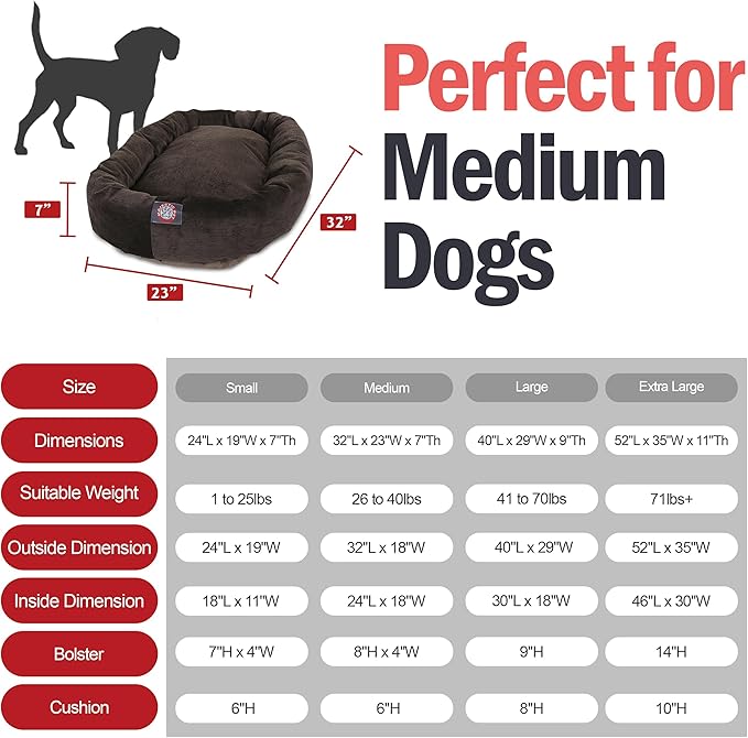 Majestic Pet 32 Inch Micro Velvet Calming Dog Bed Washable – Cozy Soft Round Dog Bed with Spine for Head Support 32x23x7 (inch)