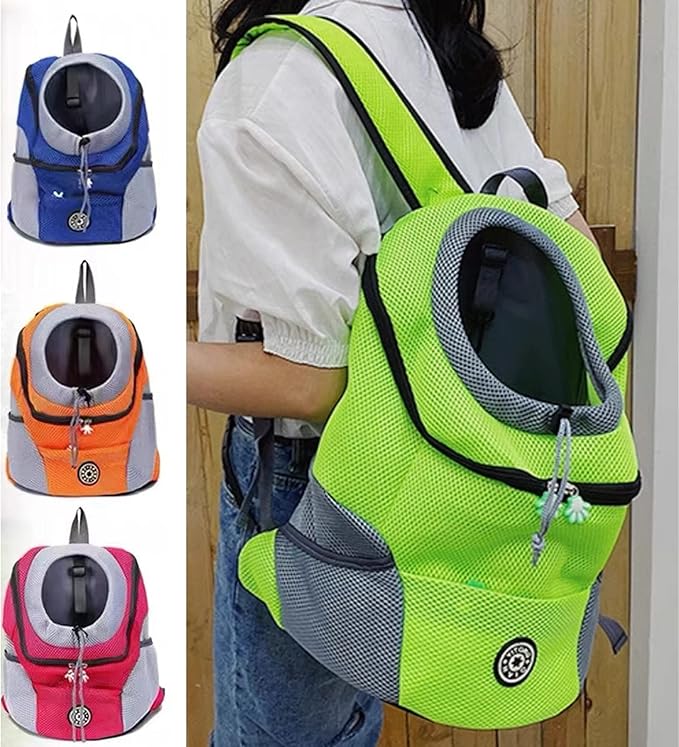 Pet Dog Carrier Backpack,Pet Carrier Front Backpack with Pockets for Hiking Camping, Head Out Breathable Travel Bag for Small Medium Dogs,Cats,Puppies(Medium, Green)