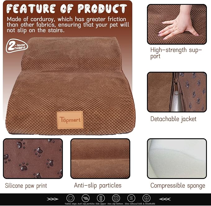 Topmart High Density Extended Foam Dog Ramp&Steps 2-Step,11.8" H)