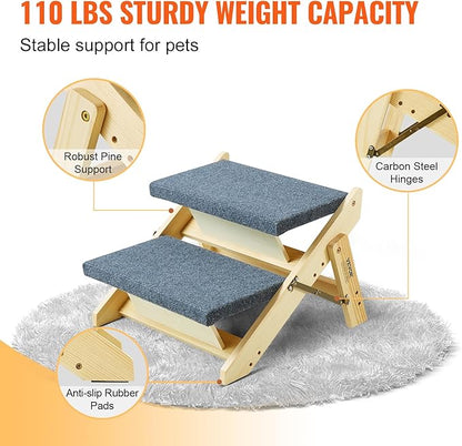 VEVOR Wood Pet Stairs/Pet Steps 2-in-1 Foldable 2 Steps 110 lbs